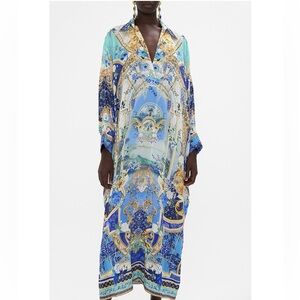 Camilla Silk Heavy Crystal Wing Collar Kaftan Maxi, Views Of Vesuvius, NWT